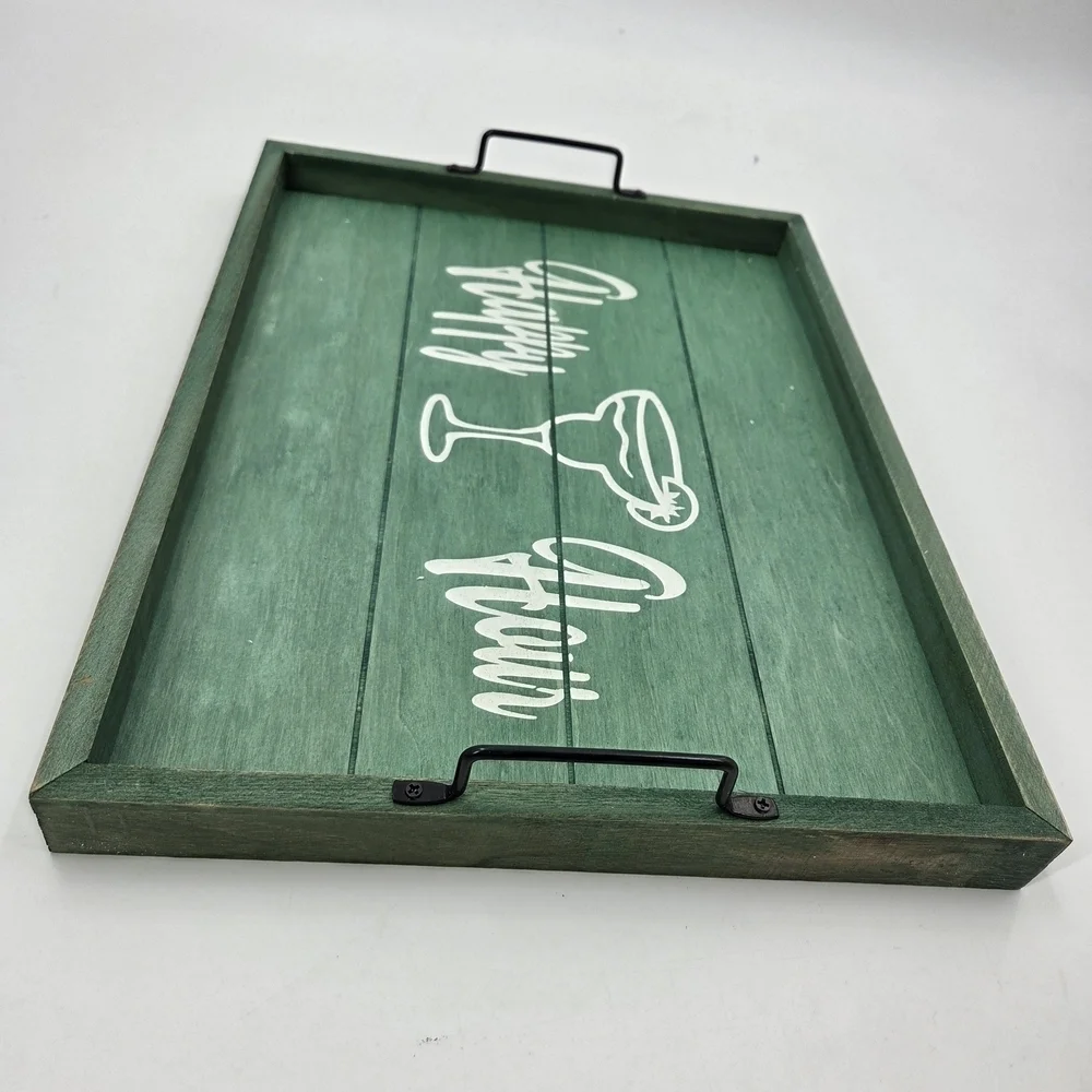 Green Wooden Happy Hour Serving Tray